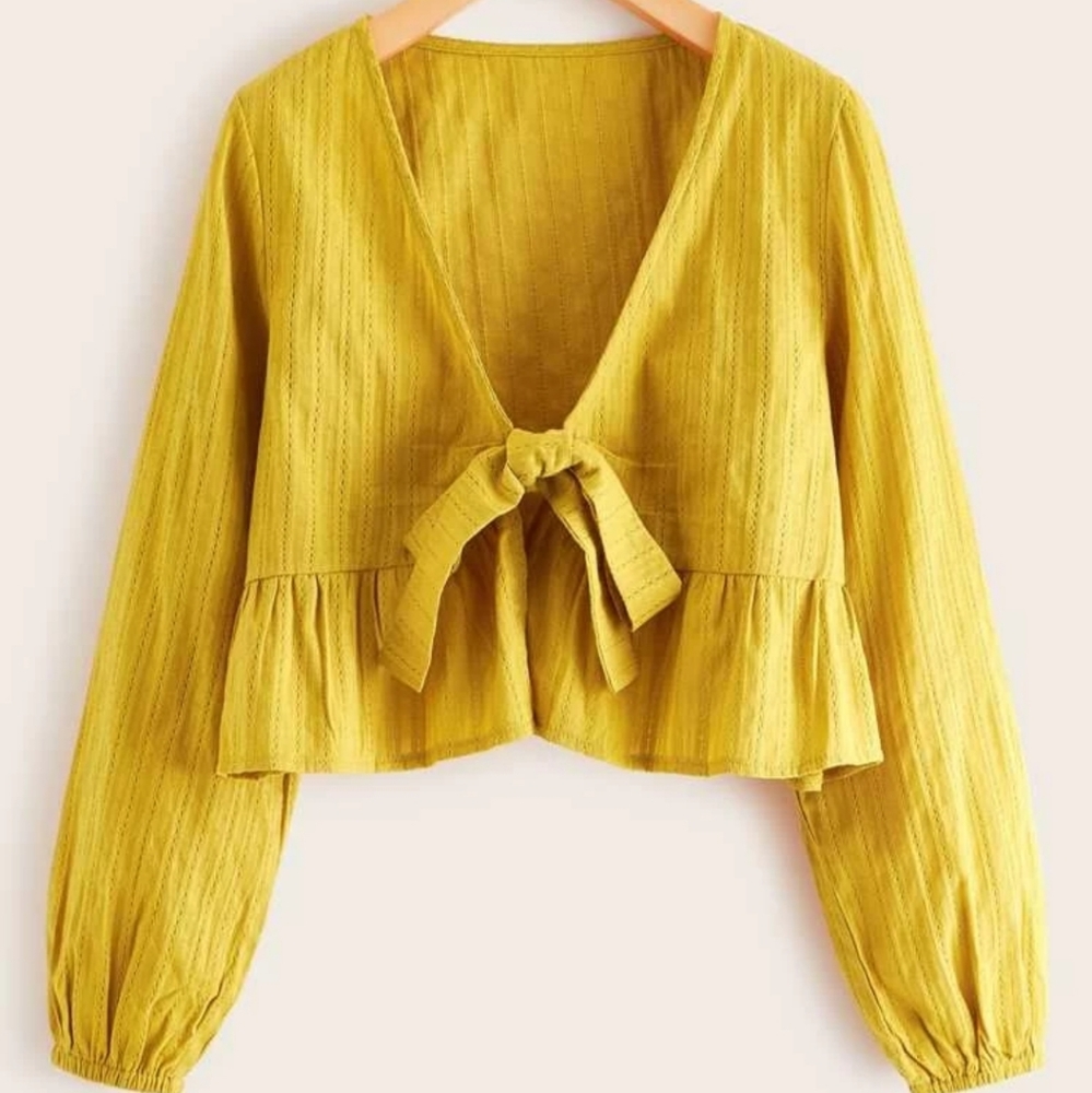 Shein Yellow Knot Front Ruffle Top